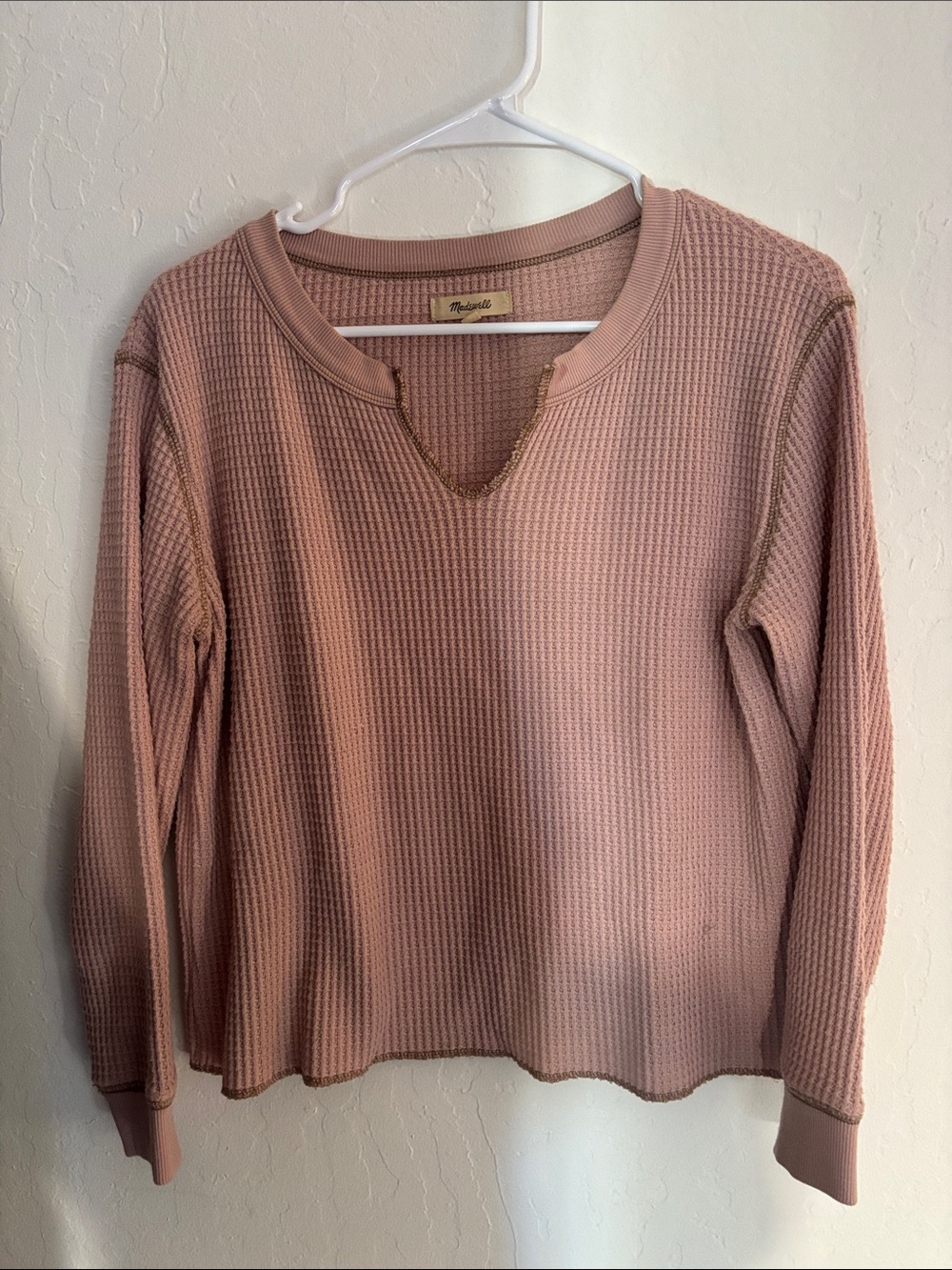 Women's Long Sleeve Waffle Knit Top - Pink